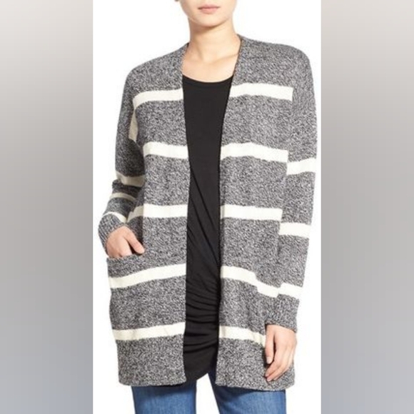 MADEWELL Striped Open Cardigan Grey Sweater Size Medium - Picture 1 of 4